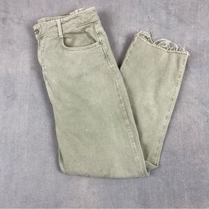 Zara Denim Jeans Men Size 8 US 40 EUR. Light Sage Green Distressed Crop Raw Hem